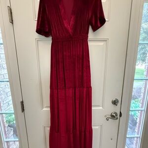 Red Ruched Wrap Maxi Gown
